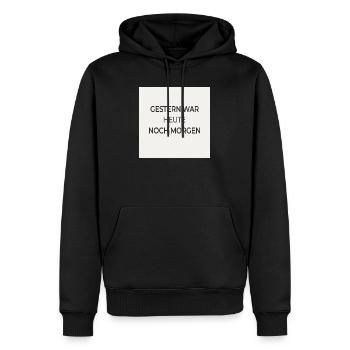 Hier était aujourd’hui encore demain – affiche typographique - Sweat à capuche Premium bio Homme - noir - Devant - Nico (187cm)