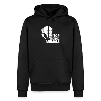 Stop Eating Animals – Schimpanse Design - Männer Premium Bio Hoodie - Schwarz - Vorne - Nico (187cm)