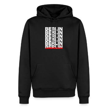 BERLIN SKYLINE, HAUPTSTADT VIBES! MAUER - Männer Premium Bio Hoodie - Schwarz - Vorne - Nico (187cm)