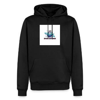 Space Explorer – Astronauten-Katze surft auf Satur - Männer Premium Bio Hoodie - Schwarz - Vorne - Nico (187cm)