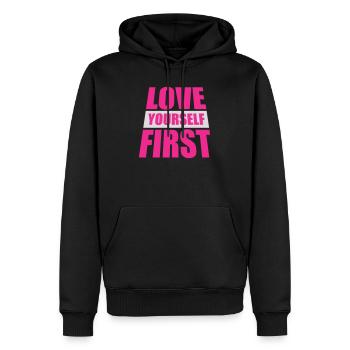 Aimez-vous d’abord Aimez-vous de soi Prenez soin de vous - Sweat à capuche Premium bio Homme - noir - Devant - Nico (187cm)