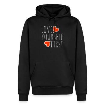 Aimez-vous d’abord Aimez-vous de soi Prenez soin de vous - Sweat à capuche Premium bio Homme - noir - Devant - Nico (187cm)