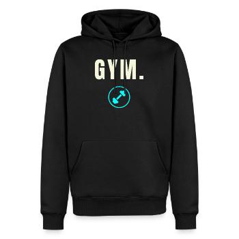 GYM. Success Edition - Minimalistisches Design - Männer Premium Bio Hoodie - Schwarz - Vorne - Nico (187cm)