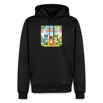 Fête d’anniversaire Dino : C’est mon anniversaire - Sweat à capuche Premium bio Homme - noir - Devant - Nico (187cm)