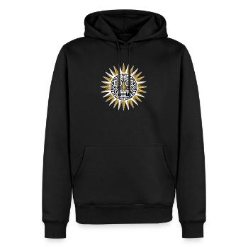 Sun Maya Inca Gold and White Totem Deity - Men’s Premium Organic Hoodie - black - Front - Nico (187cm)