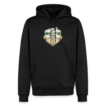 Wege Sind Geschichten Badge - Männer Premium Bio Hoodie - Schwarz - Vorne - Nico (187cm)
