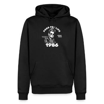 40. Geburtstag Pogo à vie depuis 06/1986 - Sweat à capuche Premium bio Homme - noir - Devant - Nico (187cm)