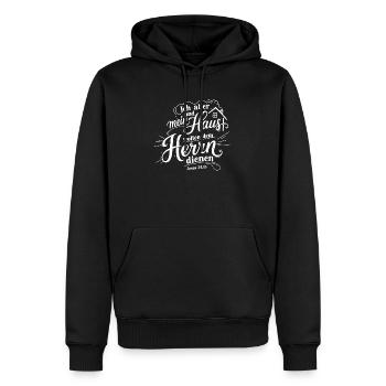 Bibelvers Lettering Design: Ich aber und mein Haus - Männer Premium Bio Hoodie - Schwarz - Vorne - Nico (187cm)