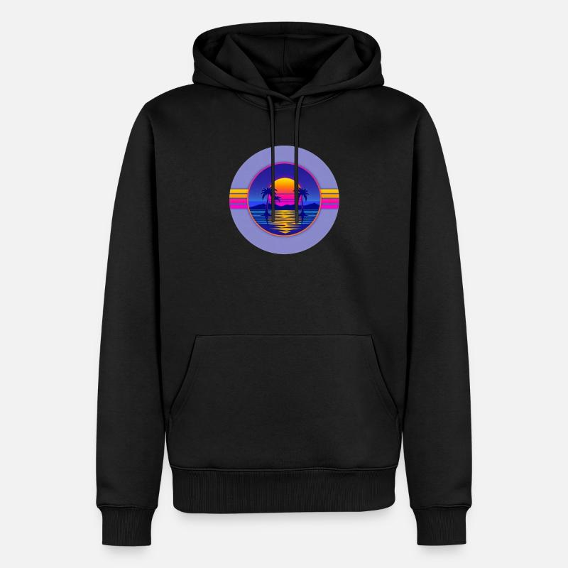 Sunset Neon Palms Circle - Sweat à capuche Premium bio Homme - noir