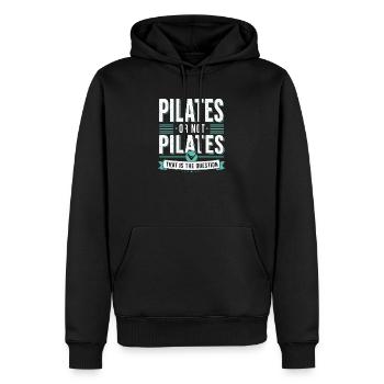 Pilates humour fitness citation sport - Sweat à capuche Premium bio Homme - noir - Devant - Nico (187cm)