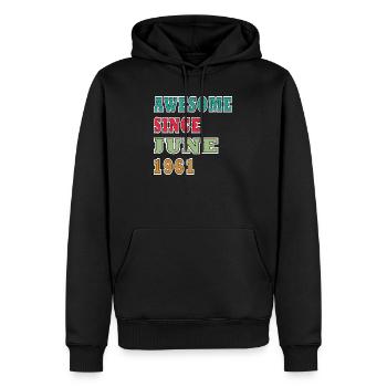 Depuis juin 1961, anniversaire du millésime - Sweat à capuche Premium bio Homme - noir - Devant - Nico (187cm)