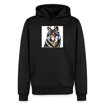 Porträt eines Wolfes mit gelben Augen - Männer Premium Bio Hoodie - Schwarz - Vorne - Nico (187cm)