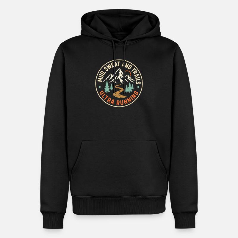 Course ultra sur les sentiers - Sweat à capuche Premium bio Homme - noir