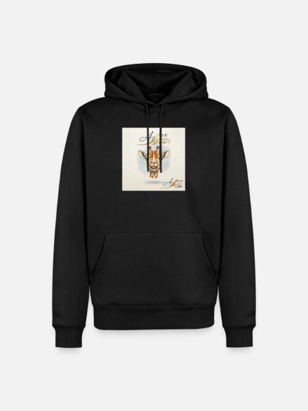 Giraffa allegra in stile acquerello – Azzo - Felpa con cappuccio ecologica premium da uomo - nero