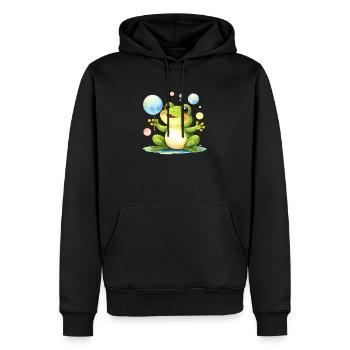 Grenouille Kawaii verte avec des bulles de savon – Mignonne - Sweat à capuche Premium bio Homme - noir - Devant - Nico (187cm)