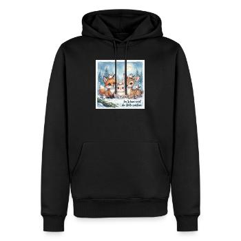 Süße Winterwald Tiere – Fuchs, Hase und Rehkitz  - Männer Premium Bio Hoodie - Schwarz - Vorne - Nico (187cm)