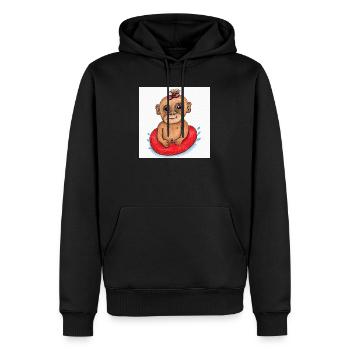 Petit Singe sur un bateau pneumatique rouge - Sweat à capuche Premium bio Homme - noir - Devant - Nico (187cm)