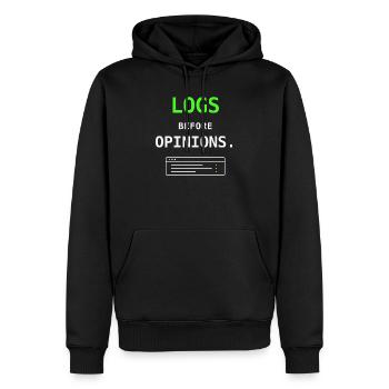 Logs Before Options IT Humor Sysadmin Gift - Men’s Premium Organic Hoodie - black - Front - Nico (187cm)