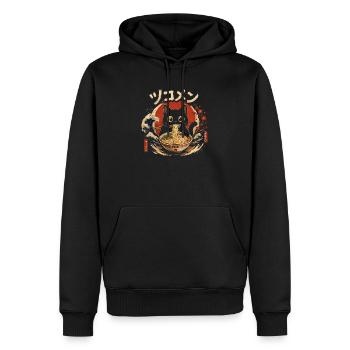 Kawaii Chat Mangeant des Nouilles Ramen drôle  - Sweat à capuche Premium bio Homme - noir - Devant - Nico (187cm)
