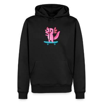 Kawaii Axolotln on Skateboard – Cute Animal - Men’s Premium Organic Hoodie - black - Front - Nico (187cm)