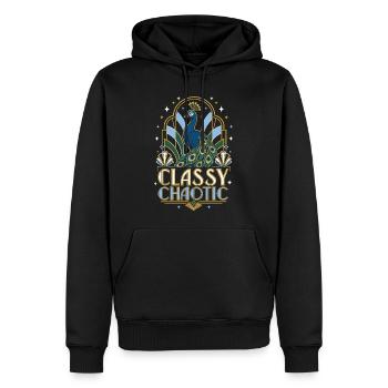 Art déco paon chaotique et élégant - Sweat à capuche Premium bio Homme - noir - Devant - Nico (187cm)