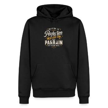 On dit que la perfection n'existe pas mais parrain - Sweat à capuche Premium bio Homme - noir - Devant - Nico (187cm)