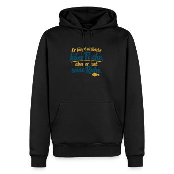 Er Fängt Vielleicht Keine Fische Aber Seine Ruhe - Männer Premium Bio Hoodie - Schwarz - Vorne - Nico (187cm)