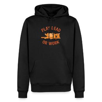 « Faire semblant de mort ou travailler » - Cat Drôle - Sweat à capuche Premium bio Homme - noir - Devant - Nico (187cm)