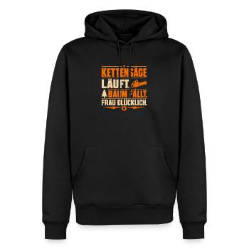 Kettensäge Läuft Baum Fällt Frau Glücklich - Männer Premium Bio Hoodie - Schwarz - Vorne - Nico (187cm)