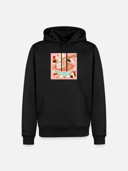 Ramen-Katze Kawaii Sakura - Männer Premium Bio Hoodie - Schwarz