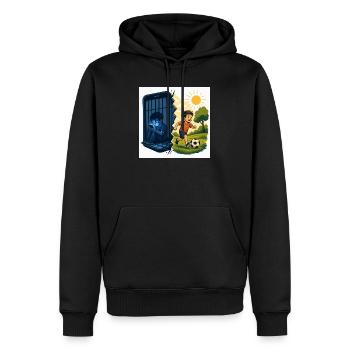 Kontrast der Freiheit: Kinderspiel in der Sonne - Männer Premium Bio Hoodie - Schwarz - Vorne - Nico (187cm)