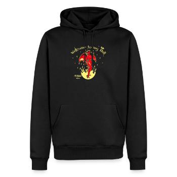 Willkommen in meiner Hölle – Devil Pin-Up - Männer Premium Bio Hoodie - Schwarz - Vorne - Nico (187cm)