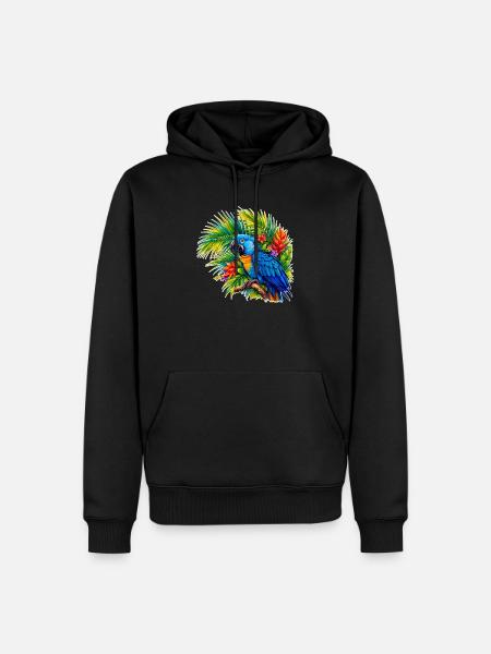 Tropischer Blauparrot im Tropenwald - Männer Premium Bio Hoodie - Schwarz