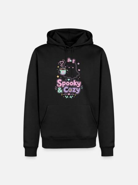Spooky & Cozy Geist mit Kaffee - Männer Premium Bio Hoodie - Schwarz