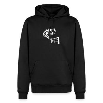 Spiralfußball ins Netz - Männer Premium Bio Hoodie - Schwarz - Vorne - Nico (187cm)