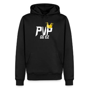King of PvP – Gold Crown & GG EZ - Männer Premium Bio Hoodie - Schwarz - Vorne - Nico (187cm)