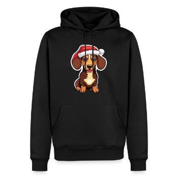 Teckel avec Noël - Sweat à capuche Premium bio Homme - noir - Devant - Nico (187cm)