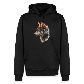 Silhouette de loup avec un coucher de soleil éblouissant sur la forêt. - Sweat à capuche Premium bio Homme - noir - Devant - Nico (187cm)