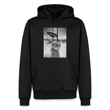 Surreal: cat + ufo - Männer Premium Bio Hoodie - Schwarz - Vorne - Nico (187cm)