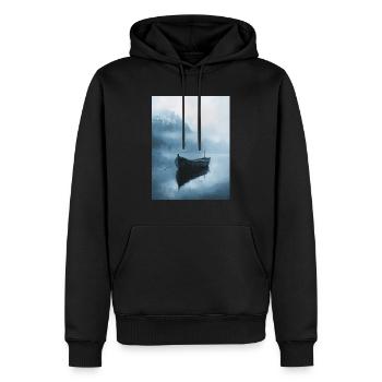 Abstraktes Gemälde - Boot - See - Berge - Männer Premium Bio Hoodie - Schwarz - Vorne - Nico (187cm)