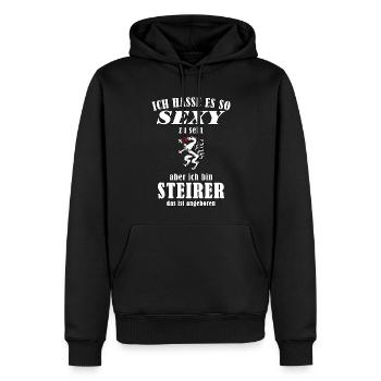 Sexy Steirer – Es ist einfach angeboren - Männer Premium Bio Hoodie - Schwarz - Vorne - Nico (187cm)