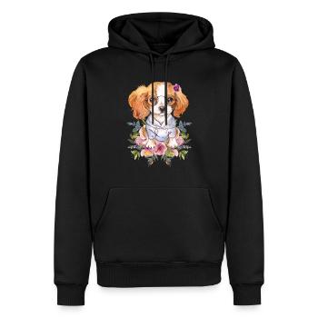 Floral Continental Miniature Spaniel dog - Men’s Premium Organic Hoodie - black - Front - Nico (187cm)