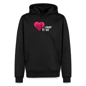 UX Designer T-Shirt, User first, Rosa - Männer Premium Bio Hoodie - Schwarz - Vorne - Nico (187cm)