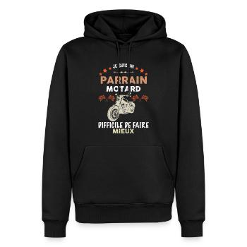 Parrain Motard Humour Moto Homme Famille - Sweat à capuche Premium bio Homme - noir - Devant - Nico (187cm)