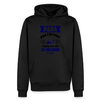 Papa pas parfait, mais en ski je déchire - Sweat à capuche Premium bio Homme - noir - Devant - Nico (187cm)