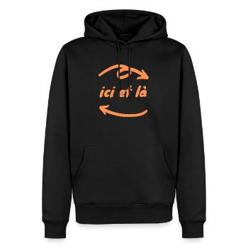 Ici et là flèches Direction Chemin (Orange) - Sweat à capuche Premium bio Homme - noir - Devant - Nico (187cm)