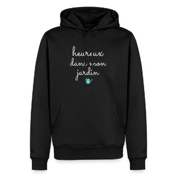 heureux dans mon jardin - Sweat à capuche Premium bio Homme - noir - Devant - Nico (187cm)
