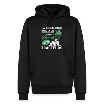 deux passions fumer du cannabis et les tracteurs - Sweat à capuche Premium bio Homme - noir - Devant - Nico (187cm)