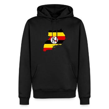 Uganda - Männer Premium Bio Hoodie - Schwarz - Vorne - Nico (187cm)