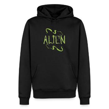 Alien aux yeux noir extraterrestre vert caché - Sweat à capuche Premium bio Homme - noir - Devant - Nico (187cm)